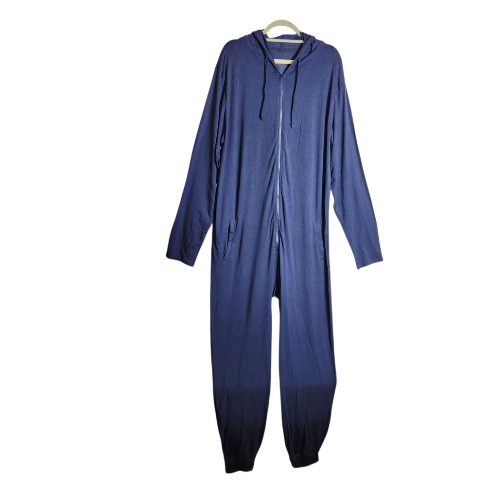 MeUndies Navy Blue MicroModal Hooded Zip Front Loungewear Jumpsuit L/XL U002